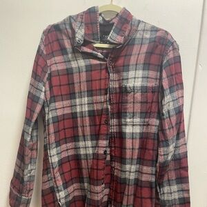 Red and Gray Plaid Button-Up Shirt
